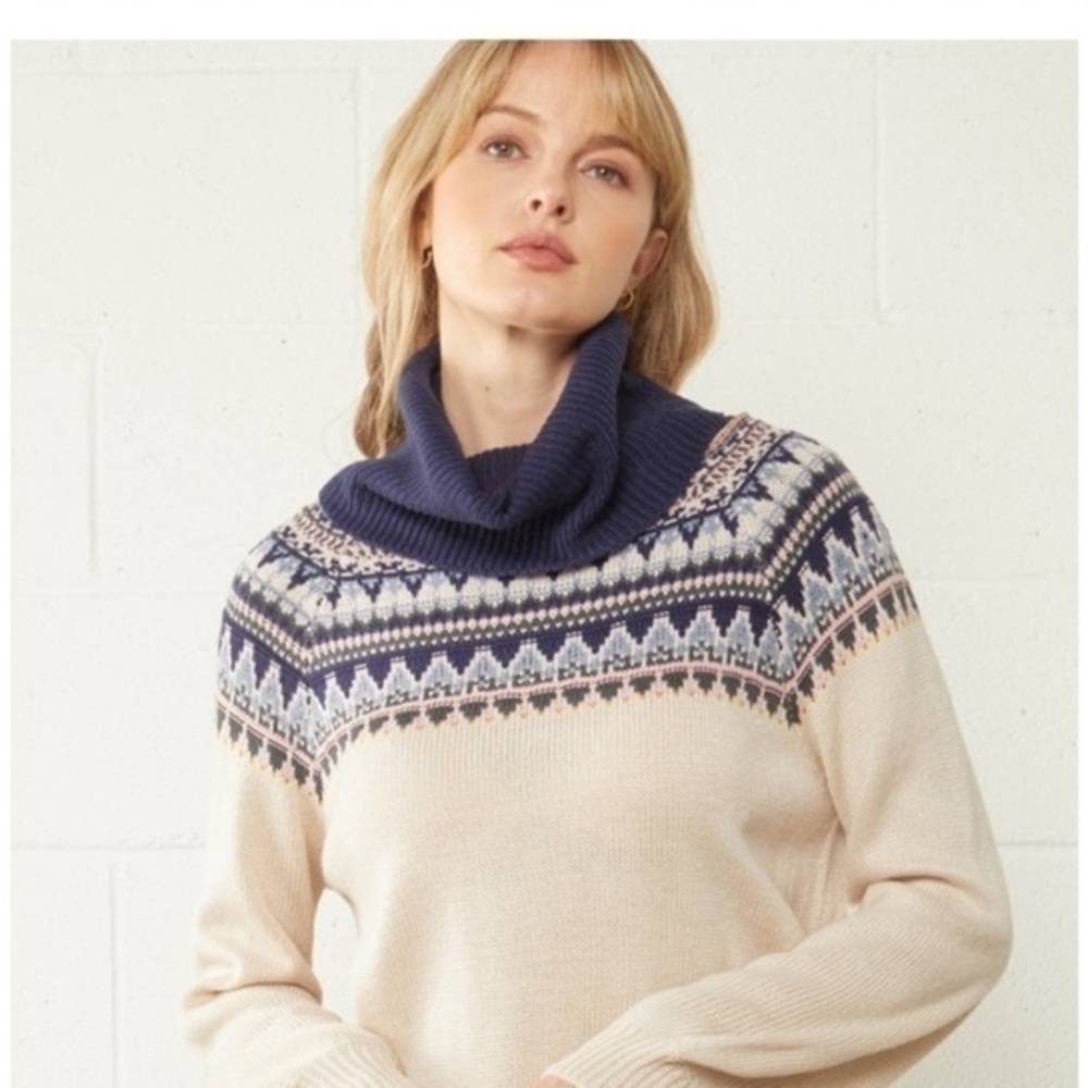 NWT Fair Isle L/S cowl neck multi colored sweater. 100% acrylic.
